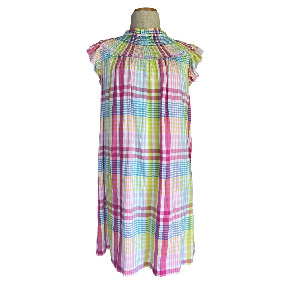 NWT Crown & Ivy Smocked Neck Ruffle Sleeve Plaid Easter Spring Dress‎ Small